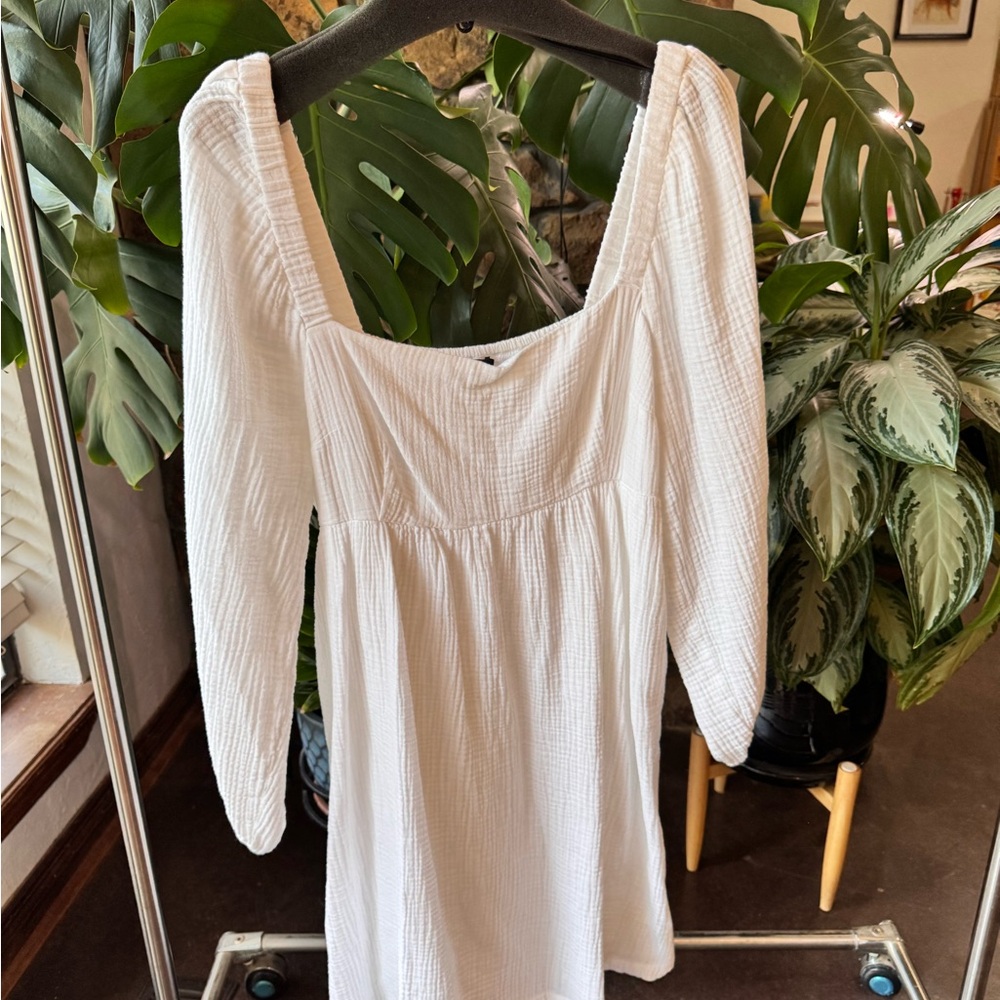 J. Crew White Smocked Puff Sleeve Dress
